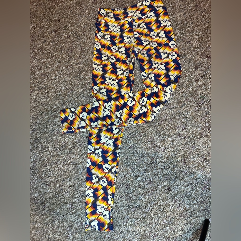 LuLaRoe Kids' Mickey Mouse Striped Leggings - Navy, Orange, Yellow